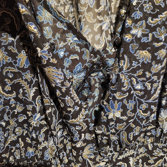 Veronica Beard 100% Silk Floral Long Sleeve Ruched Mini Dress Size 6 Party Blue - Picture 14 of 14